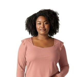 Women Long Sleeve Square Neck Top Light Pink Athletic Performance 2X